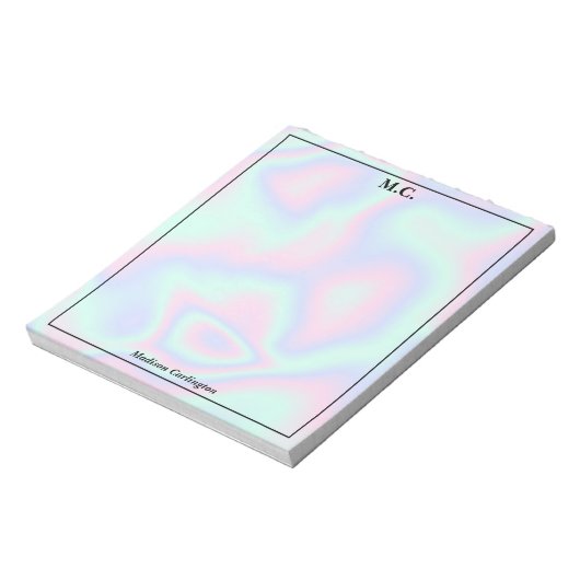 Pastel Holografische Textuur Monogram Initialen Notitieblok (Linkerzijde)