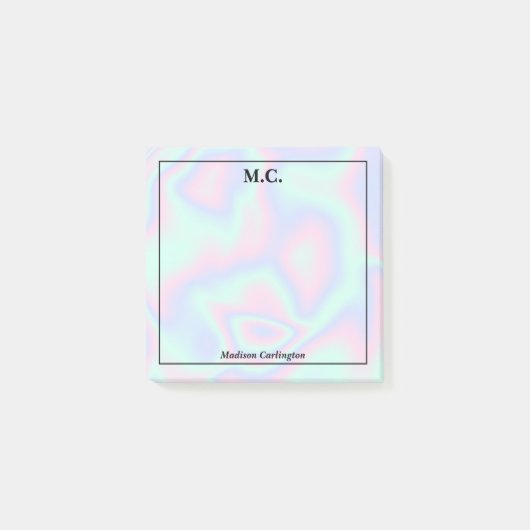 Pastel Holografische Textuur Monogram Initialen Post-it® Notes (Voorkant)