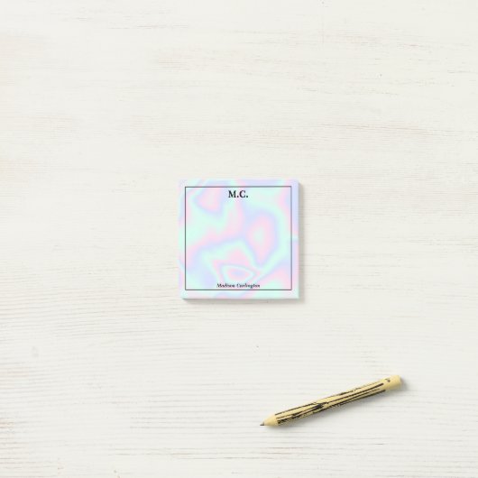 Pastel Holografische Textuur Monogram Initialen Post-it® Notes (Op bureau)