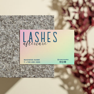 Pastel holografische wimper na zorginstructie visitekaartje