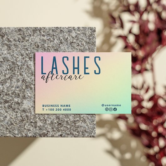 Pastel holografische wimper na zorginstructie visitekaartje