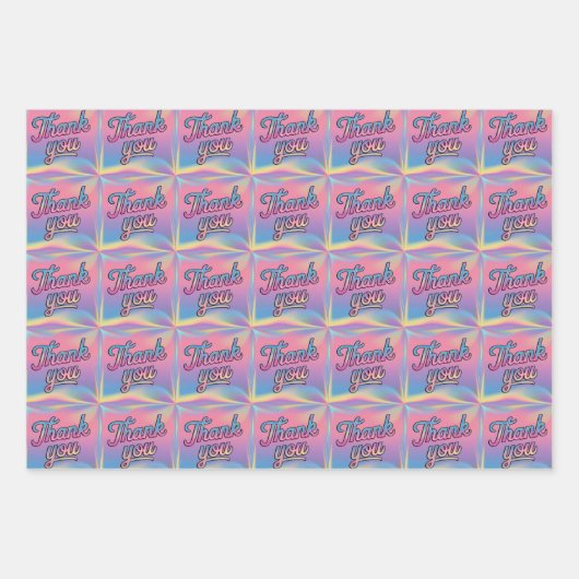 Pastel Holographic Bedankt Script Wrapping Paper (Voorkant 3)