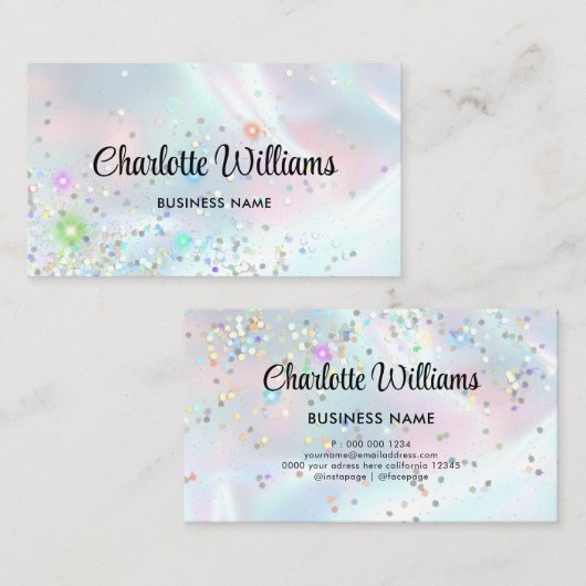 Pastel Holographic Elegant Glitter Iridescent Visitekaartje (Voorkant / Achterkant)