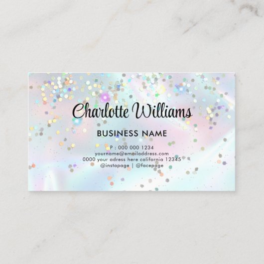 Pastel Holographic Elegant Glitter Iridescent Visitekaartje (Achterkant)