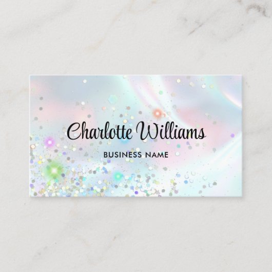 Pastel Holographic Elegant Glitter Iridescent Visitekaartje (Voorkant)