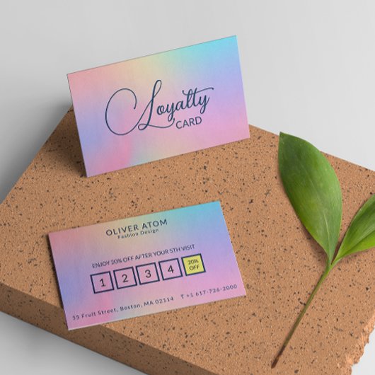 Pastel Holographic Elegant Script Kleding Store Klantenkaartje