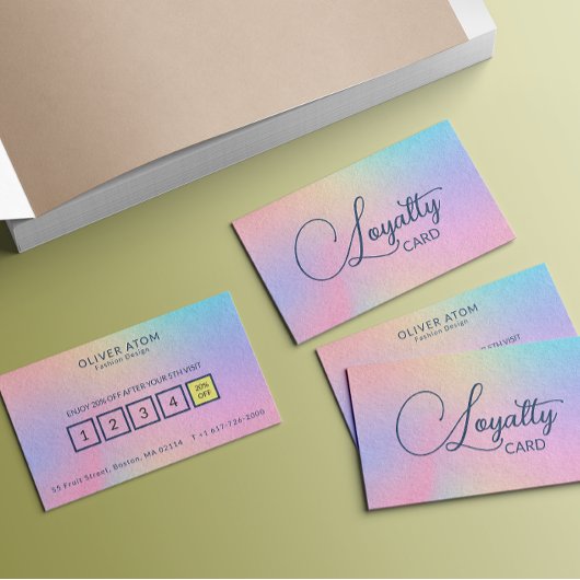 Pastel Holographic Elegant Script Kleding Store Klantenkaartje