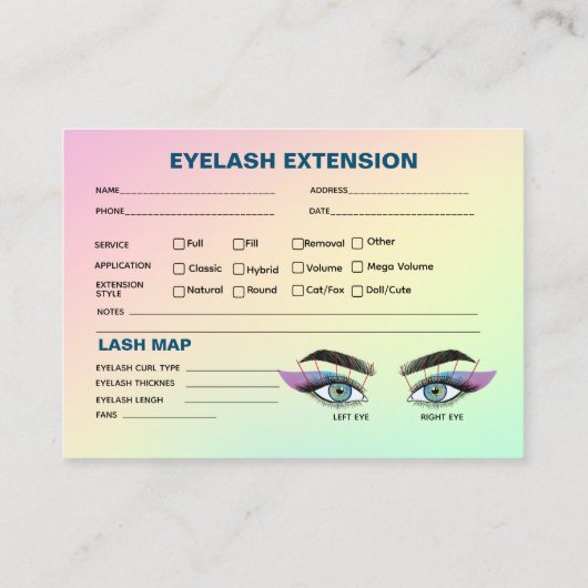 Pastel Holographic Eyelash Extension Record Kaart Visitekaartje (Achterkant)
