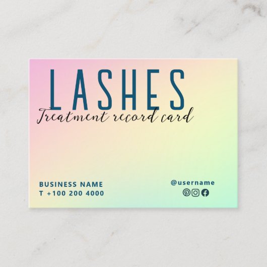 Pastel Holographic Eyelash Extension Record Kaart Visitekaartje (Voorkant)