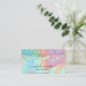 Pastel Holographic Glitter Drift Beauty Salon Visitekaartje (Staand voorkant)