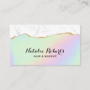 Pastel Holographic Gold Marble Beauty Salon Visitekaartje