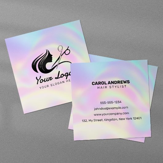 Pastel Holographic Haarstylist Logo Vierkante Visitekaartje
