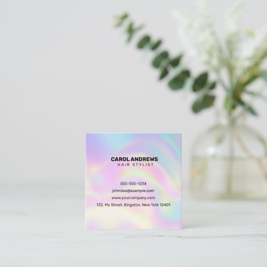 Pastel Holographic Haarstylist Logo Vierkante Visitekaartje (Staand voorkant)