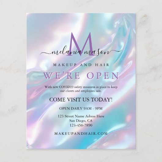 Pastel Holographic Makeup Artist Grand Opening Flyer (Voorkant)