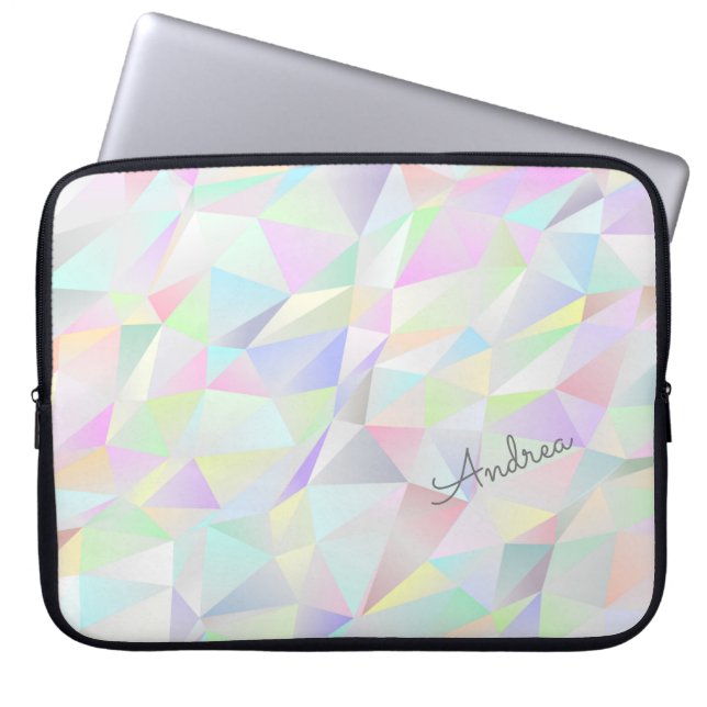 Pastel Holographic Polygons met aangepaste naam Laptop Sleeve (Voorkant)