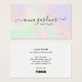 Pastel Holographic Rainbow Glam Gold Splatter Visitekaartje (Voorkant /achterkant)
