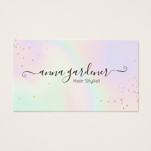 Pastel Holographic Rainbow Glam Gold Splatter Visitekaartje (Voorkant)