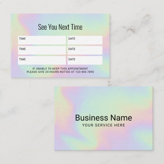 Pastel Holographic Salon Spa Dental Appointment Afsprakenkaartje (Voorkant / Achterkant)