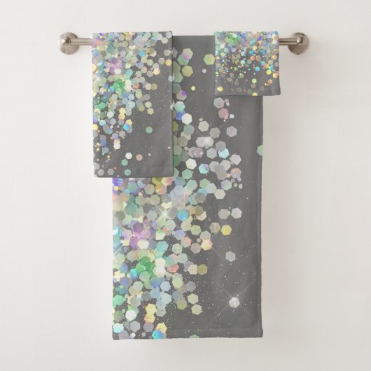 PASTEL HOLOGRAPHIC SPOT GRAM BATHROOM TOWEL SET BAD HANDDOEK (Insitu)