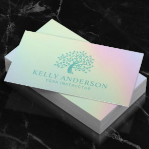 Pastel Holographic Yoga Instructor Tree Logo Visitekaartje