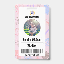 Pastel Homeschool Student ID Kaart met Foto & Bar Badge