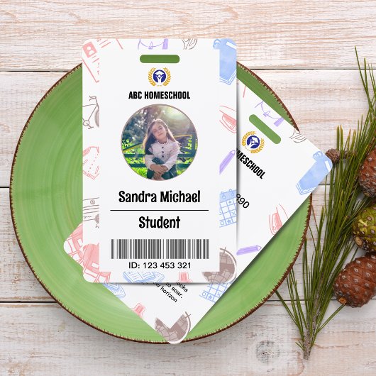 Pastel Homeschool Student ID Kaart met Foto & Bar Badge