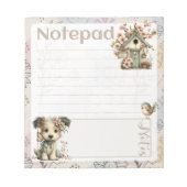 Pastel Hond & Bloem - Vogelhuisje Lente Design Notitieblok (Voorkant)