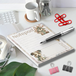 Pastel Hond & Bloem - Vogelhuisje Lente Design Notitieblok