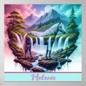 Pastel Horse Waterval Fantasy Landschap Poster (Voorkant)