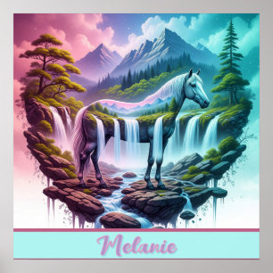 Pastel Horse Waterval Fantasy Landschap Poster