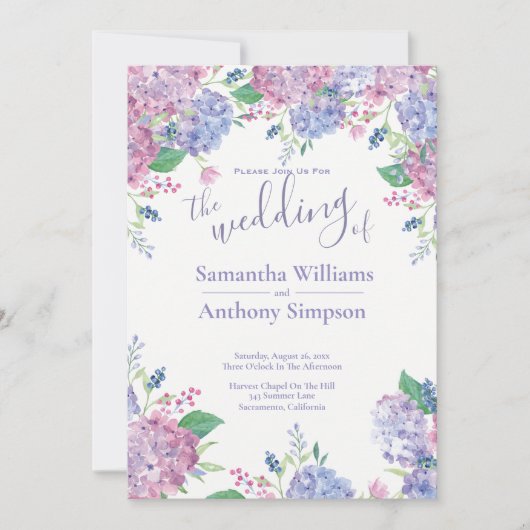 Pastel hortensia's bloemenbruiloft kaart (Voorkant)