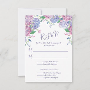 Pastel hortensia's bloemenbruiloft RSVP kaartje