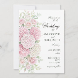 Pastel hortensia's en rozen Budget Bruiloft Kaart