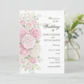 Pastel hortensia's en rozen Budget Bruiloft Kaart (Staand voorkant)