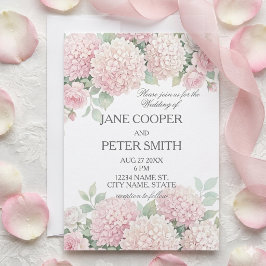 Pastel hortensia's en rozen budget Bruiloft Kaart
