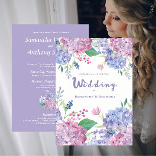 Pastel hortensia's Paarse bruiloft Kaart