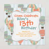 Pastel Hot Air-ballonnen die op een blauwe gestree Kaart (Voorkant / Achterkant)