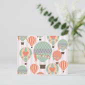 Pastel Hot Air-luchtballonnen stijgende roze gestr Briefkaart (Staand voorkant)