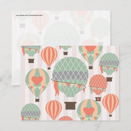 Pastel Hot Air-luchtballonnen stijgende roze gestr Briefkaart (Voorkant / Achterkant)