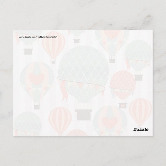 Pastel Hot Air-luchtballonnen stijgende roze gestr Briefkaart (Achterkant)