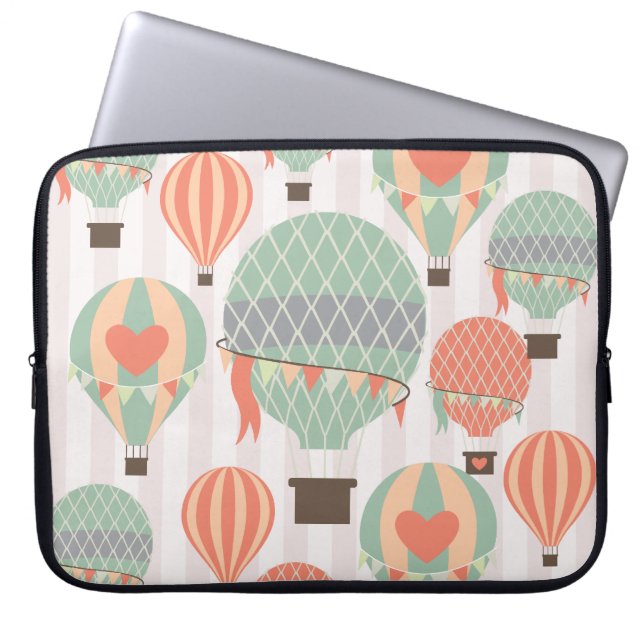 Pastel Hot Air-luchtballonnen stijgende roze gestr Laptop Sleeve (Voorkant)