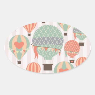 Pastel Hot Air-luchtballonnen stijgende roze gestr Ovale Sticker