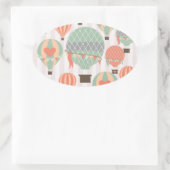 Pastel Hot Air-luchtballonnen stijgende roze gestr Ovale Sticker (Tas)
