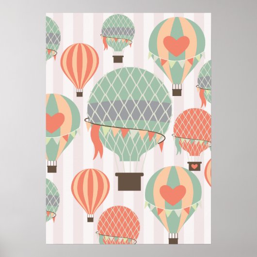 Pastel Hot Air-luchtballonnen stijgende roze gestr Poster (Voorkant)