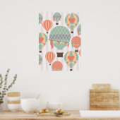 Pastel Hot Air-luchtballonnen stijgende roze gestr Poster (Keuken)