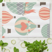 Pastel Hot Air-luchtballonnen stijgende roze gestr Theedoek (Gevouwen)