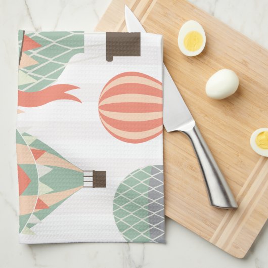 Pastel Hot Air-luchtballonnen stijgende roze gestr Theedoek (Quarter Fold)