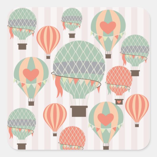 Pastel Hot Air-luchtballonnen stijgende roze gestr Vierkante Sticker (Voorkant)