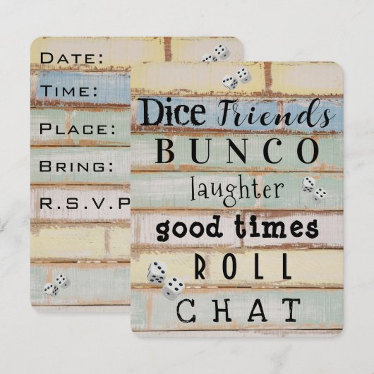 pastel hout bunco party uitnodiging (Voorkant / Achterkant)