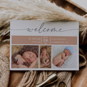 Pastel Houten Foto Baby Welkomst Aankondigingskaar Kaart